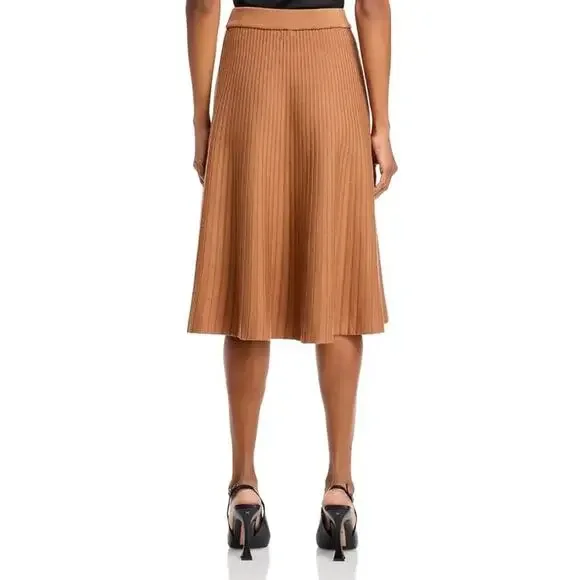 Nancy Yang Women Brown Rib Knit Cotton/Viscose Elegant A-line Midi Skirt Size S
